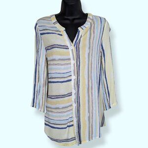 Variations Blue & Yellow Striped 3/4 Sleeve Shirt